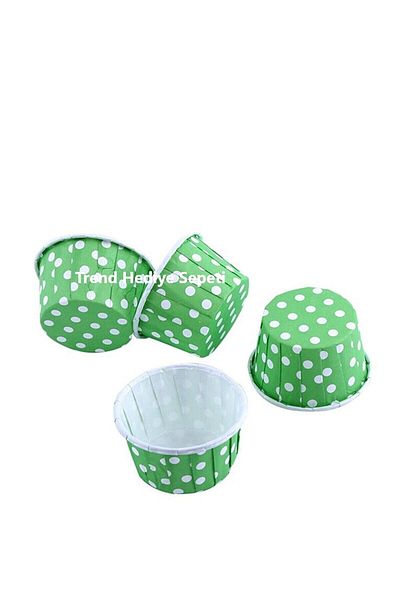 Trend Hediye Sepeti Pack of 50 Green Polka Dot Cupcake Cake Capsules, Muffin Cake Mold, Airfryer Compatible