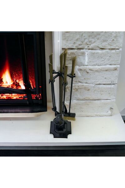 LUCKYHOMES İthal Şömine Maşa Kürek Rujlu Döküm Maşa Kürek Seti