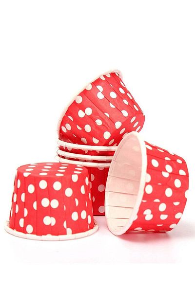 Trend Hediye Sepeti 50-Piece Red Polka Dot Muffin Cupcake Mold Cake Mold, Muffin Cake Mold, Airfryer Compatible