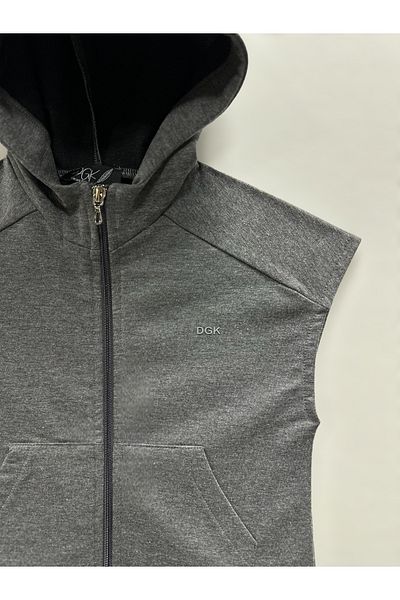 DGK COLLECTİON Boy's Anthracite Dgk High Printed Zippered Hooded Vest