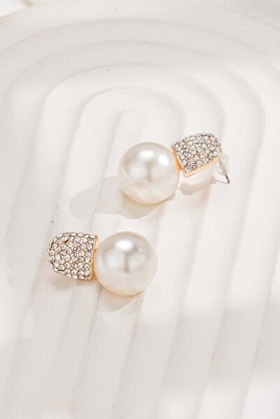 MRK Women's Earrings with Large Pearls and Zircon Stones