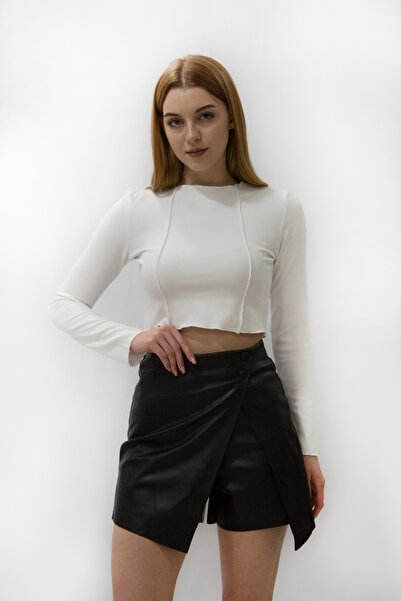 le mardi Kadın Siyah Mini Deri Şort Etek