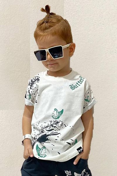 Riccotarz Boy's Butterfly Printed White Tracksuit Set