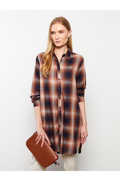 LC Waikiki LCWAIKIKI Classic Shirt Collar Plaid Long Sleeve Viscose Women's Tunic