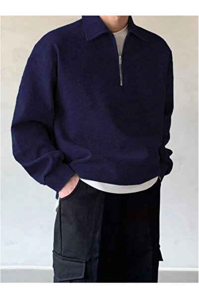 pandy Hanorac supradimensionat pentru bărbați cu guler polo bleumarin