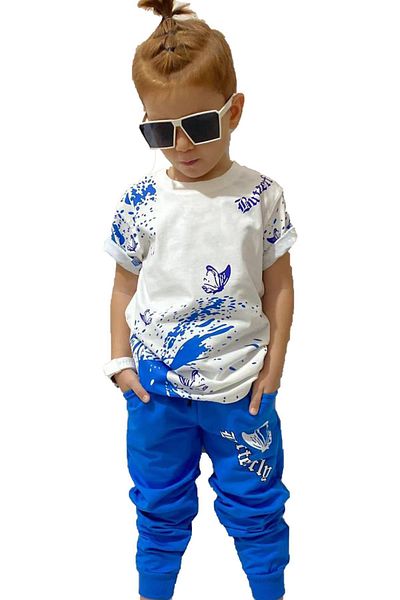 Riccotarz Boy's Butterfly Printed Blue Tracksuit Set