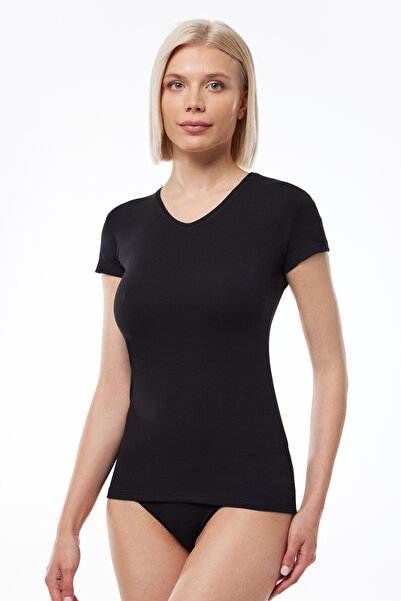 Malabadi Women's Black V-Neck Short Sleeve Modal Body 145