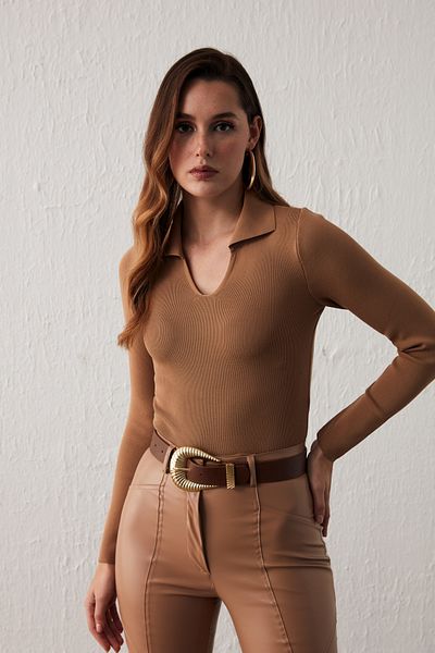 Sateen Polo Neck Sweater - Mink