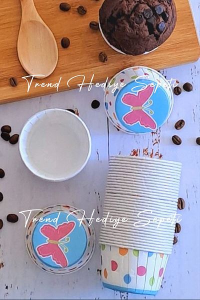 Trend Hediye Sepeti 50 Pack White Butterfly Pattern Colored Muffin Cake Mold, Cupcake Mold, Airfryer Compatible