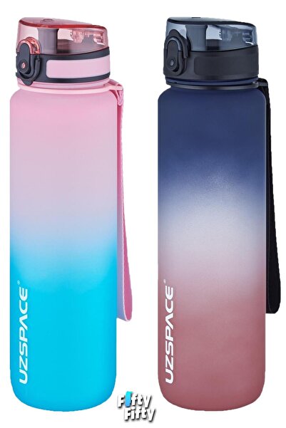 Uzspace طقم قارورة تريتان مكون من قطعتين 1000 مل حجم كبير مزدوج اللون مجموعة Softtouch FF قارورة مياه تريتان