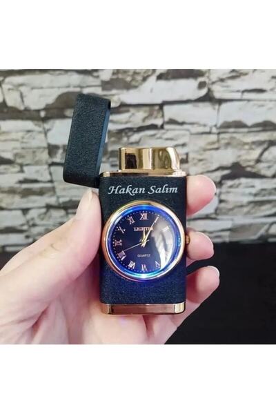 GiralStore Kişiye Özel Isim Baskılı Özel Yapım Saatli Çakmak Turbo Işıklı Rüzgara Dayanıklı Çakmak