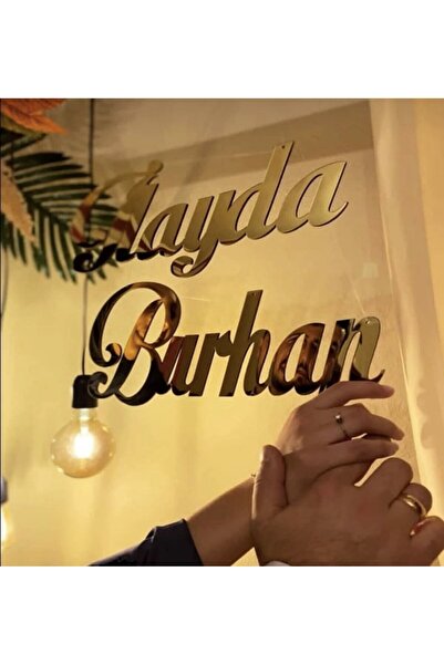 GÜVEN Pleksi Çift Isim Nişan Perde Tag Pano İsimleri Düğün Nişan Plaka Gold Renk