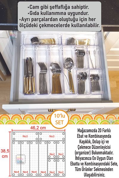 color house Σετ 10 Modular Spoon Holders - Διαφανές Συρτάρι και Οργανωτής Ψυγείου