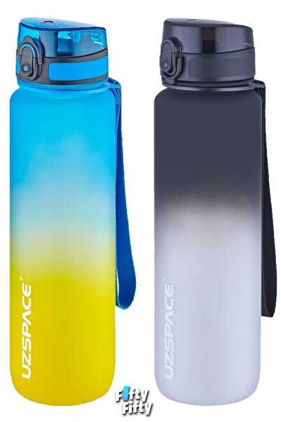 Uzspace 2-Piece Tritan Water Bottle Set 1000ml Large Size Double Color Softto...