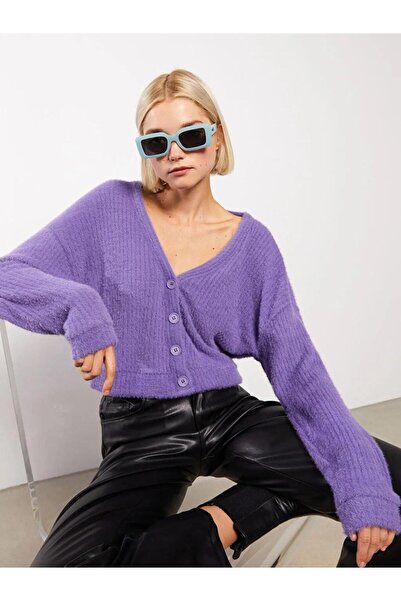 LC Waikiki Casual V Yaka Düz Uzun Kollu Kadın Triko Hırka