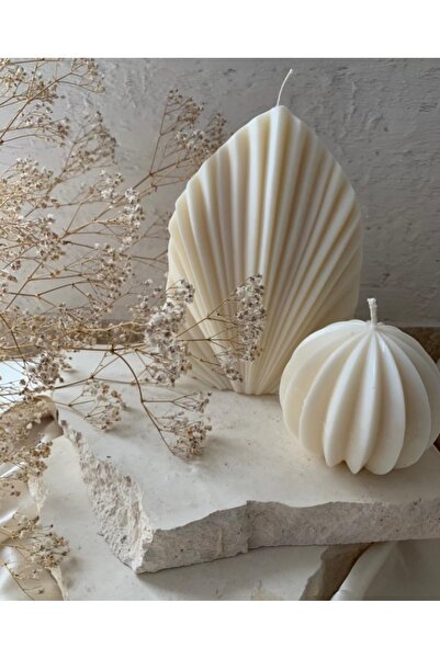 ersustore Büyük Boy Palm Ve Geometrik Yuvarlak Soya Mum Seti