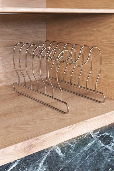 Feronyahome & Garden Organizator metalic cromat pentru tigaie și capac pentru oală, masă de tăiat din metal și organizator pentru capac pentru oală