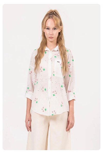 LOCO LOCO Young Girl's Guipure Embroidered Shirt