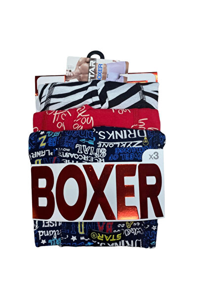 Kocabey Star 106 Patterned Cotton Belt Lycra 3-Piece Boxer