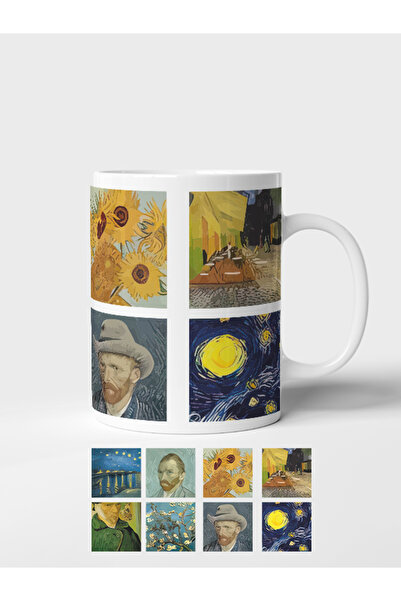 dopdolu promosyon Van Gogh Tabloları Karikatür Çizim Baskılı Kupa Bardak