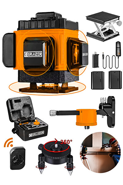 Graizer Alman 128 Vf 12 Köşe Otomatik Hizalama Lazer Metre 360 Derece Yatay D...