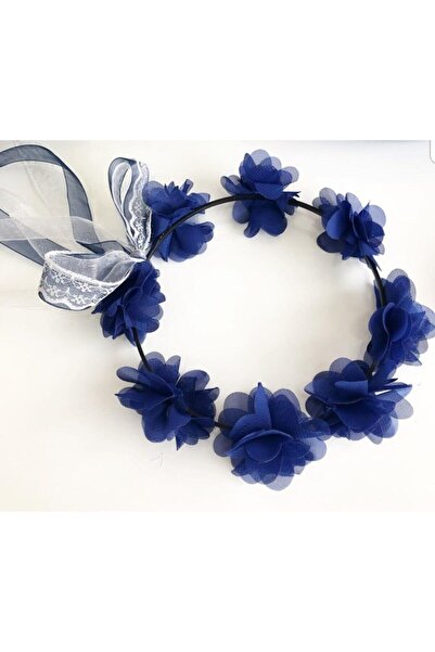 Evsay 5li Yuvarlak Nedime Tacı Lazer Kesim Çiçekli Kına Nedime Tacı Lacivert