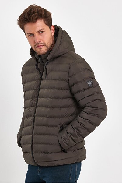Rodi Jeans Men's Khaki Detachable Hooded Puffer Jacket