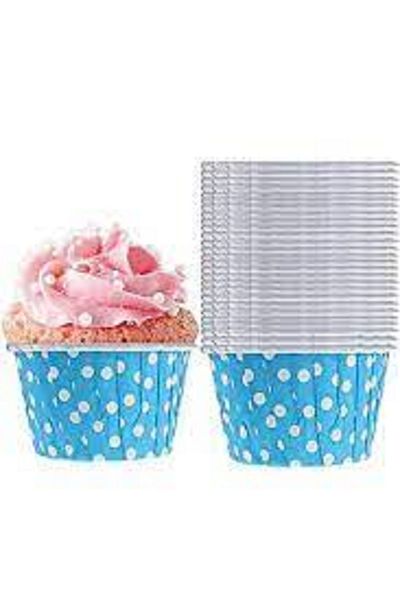 LİZYA BABY 25 Pieces Blue Colored Polka Dot Paper Muffin Cake And Souffle Capsule Cupcake Baking Mold Paper