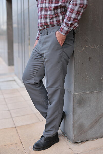 DAKİKO Erkek Keten Klasik Kesim Pantolon Kaliteli Armüllü Gri