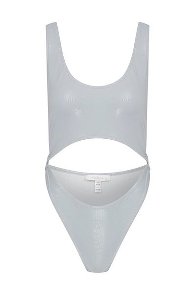 AQUELLA Low-cut Detailed Shiny Ice Gray Swimsuit