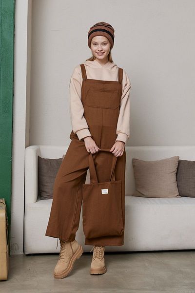 Ceylan Otantik Bitter Brown Linen Salopet Jumpsuit