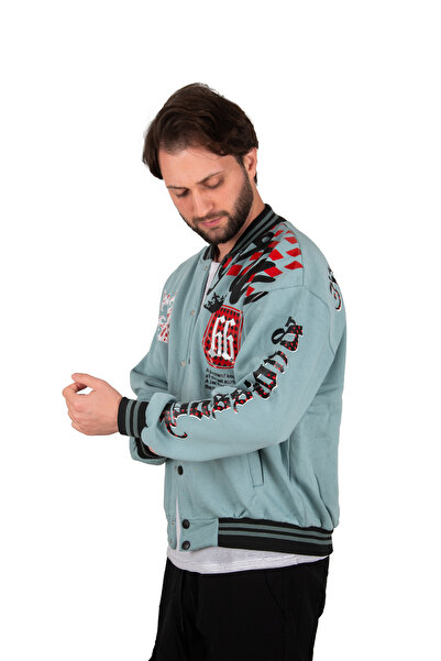 DeepSEA Ανδρικό μπουφάν με ανοιχτό πράσινο Snap Sports Oversize College γιακά 2304764