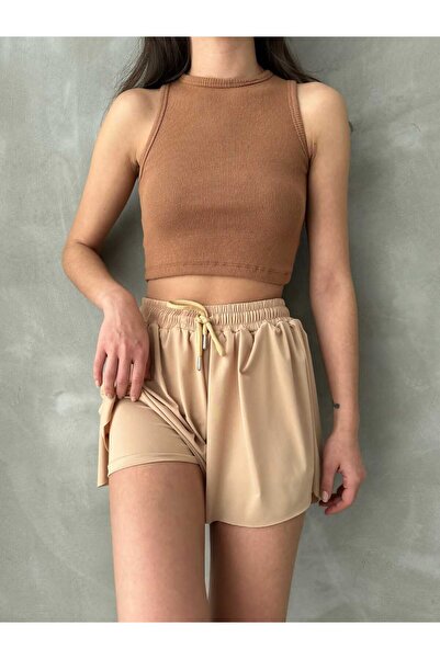 Jeevee Πλισέ Basic διπλό σορτς με κορδόνια