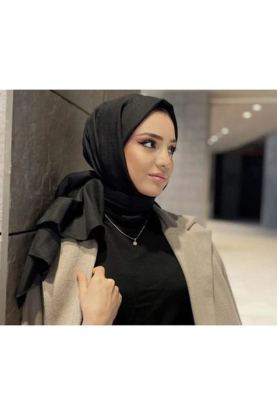 Trablus Hijab Women's Cotton Crash Jazz Shawl Black