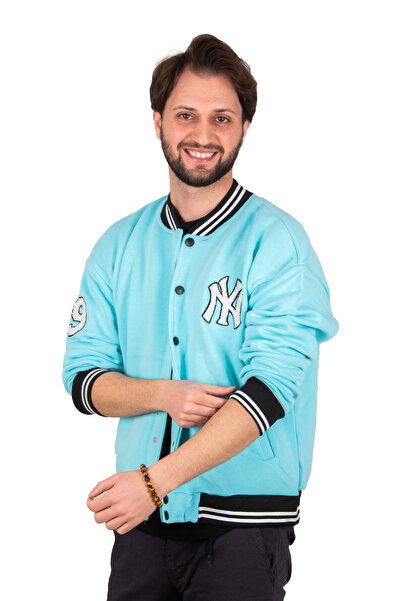 DeepSEA Ανδρικό γαλάζιο αθλητικό παλτό Bomber με κουμπωτό κολέγιο 2304760