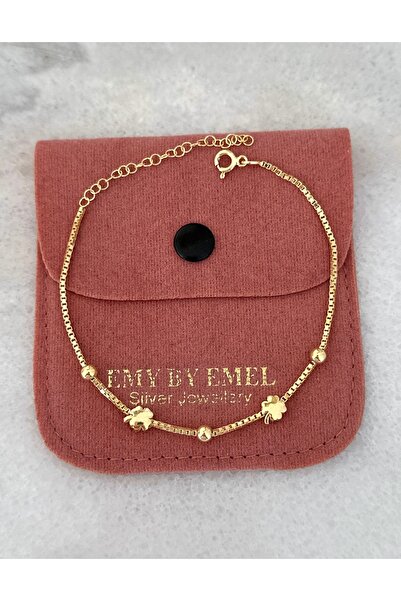 emy by emel luxury silver jewelry Altın Kaplama Topçuklu Yonca Bileklik 925 A...