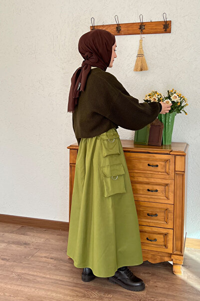 Ceylan Otantik Haki Balon Kol Triko Hırka