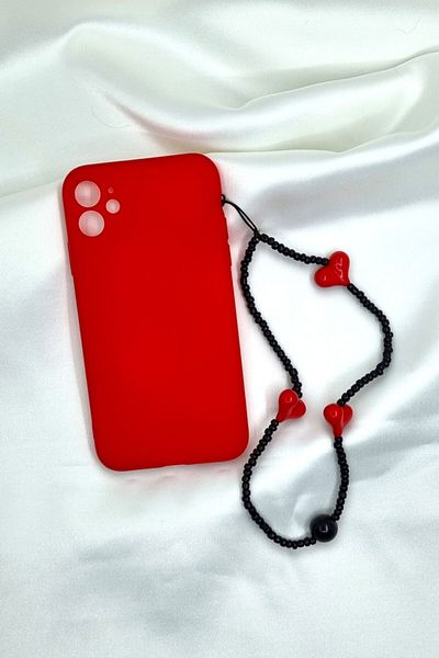KRIMO Black Beaded Phone Charm Ornament with Red Heart