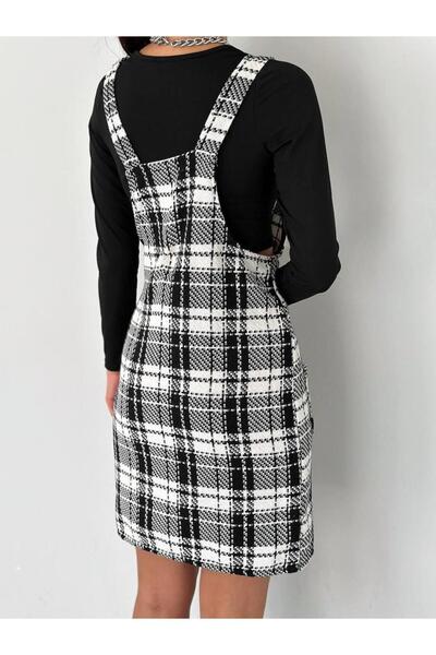 MsLena Butik Plaid Patterned Winter White Slopet / Women's Overalls Dress