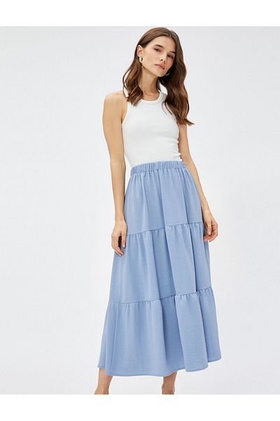 Koton Tiered Midi Skirt with Elastic Waist