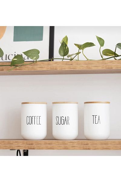 Pembelia Life 3-Piece Wicker Tea Sugar Coffee Storage Jar Set with Bamboo Lid