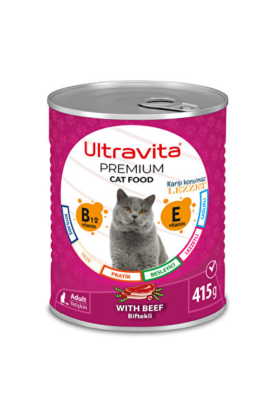 PREMİUM YÜKSEK PROTEİNLİ SIĞIR ETLİ KONSERVE YAŞ KEDİ MAMASI 415GR 1 ADET