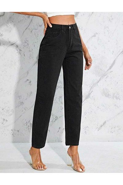 Trn JNS Blugi Mom Negri din Tesatura Colorfast - Lycra