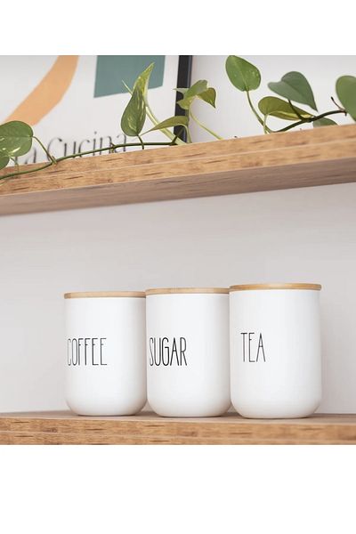 Pembelia Life 3-Piece Wicker Tea Sugar Coffee Storage Jar Set with Bamboo Lid