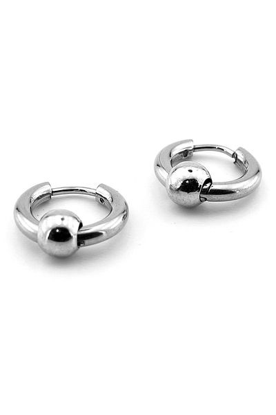 Solfera Globe Ball Silver Color Stainless Steel Men Women Hoop Earrings ER025