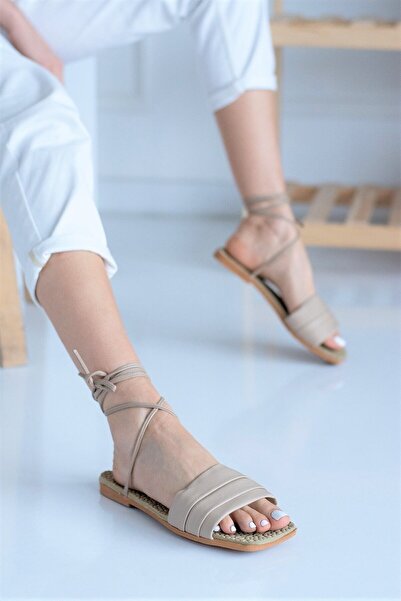 Modafırsat Women's Nude Laced Sandals New Season Threaded Ankle Strap Drawstring Twist Stylish Comfortable Sandals