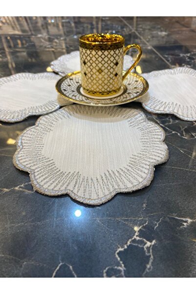 Teksev Shems Срібна серветка для коктейлів, 6 штук Серветка для кави з вишивкою Maraş Işi Sırma