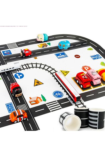ThinkMaster Autobahn Educational and Fun Road Construction Tape - Children's Traffic Tape - Road Tape Game Tape