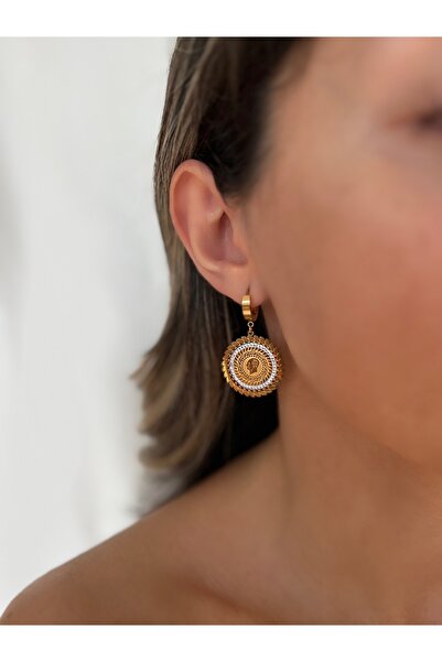 İNN JEWELLERY Çelik Küpe Kararmaz Antialerjik Çeyrek Altın Figürlü ( 2 Yıl It...