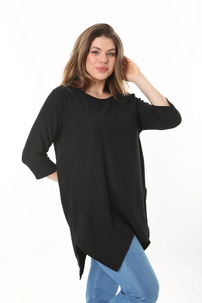 Şans Women's Large Size Black Skirt Top Detailed Capri Sleeve Blouse 65n37505